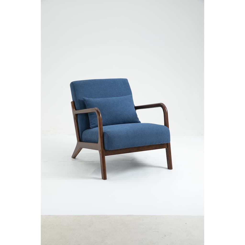 Mid Century Modern Accent Chair with Wood Frame, Upholstered Living Room Chairs with Waist Cushion, Reading Armchair