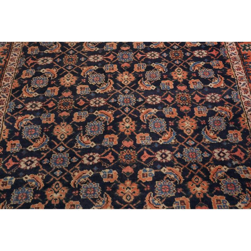 Hand Knotted Oriental 100% Wool Carpet Traditional Floral Navy Blue & Blues Tabriz Area Rug - 10' 0'' X 5' 2''