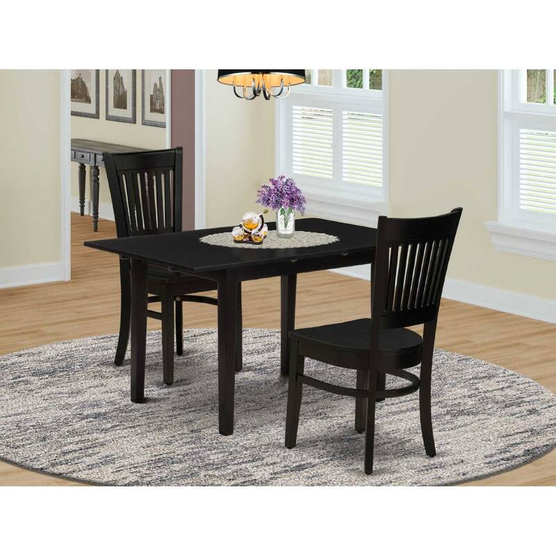 HomeStock 3-Pc Black Finish Rectangular Solid Wood Top With Butterfly Leaf Dining Table Set
