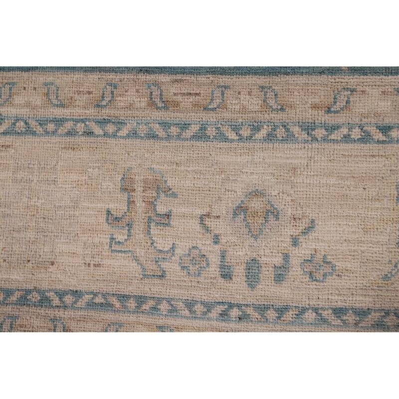 Teal Blue Vegetable Dye Oushak Turkish Rug Hand-Knotted Wool Carpet - 7'10" x 10'6"