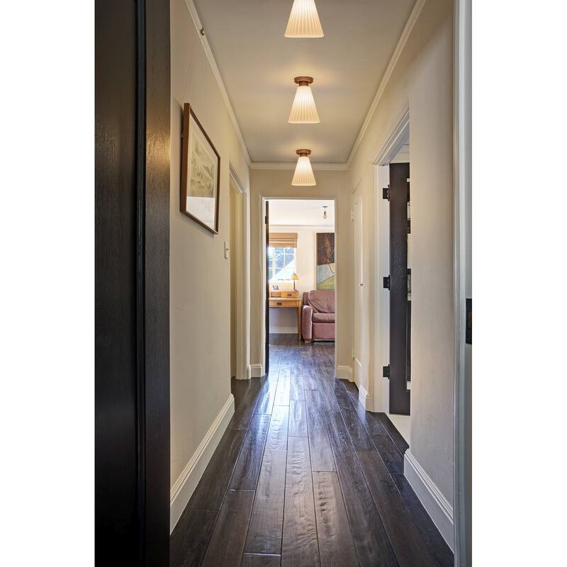 Vintage 1-Light Glass Cone Flush Mount Ceiling Light - Brass