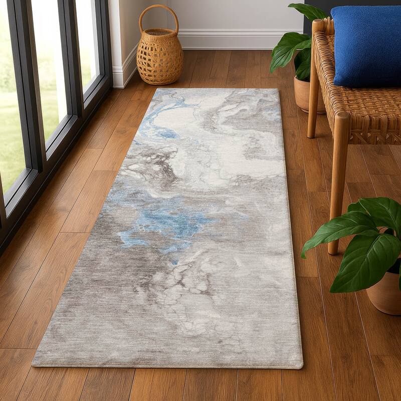Premium Washable Super Soft Abstract Contemporary Mayfield Rug - 2'3" x 7'6" - Taupe