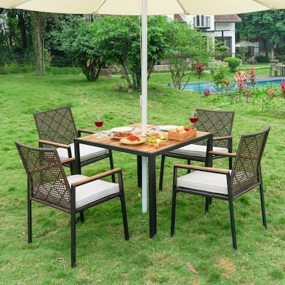 5-Piece Patio Dining Table Sets Brown