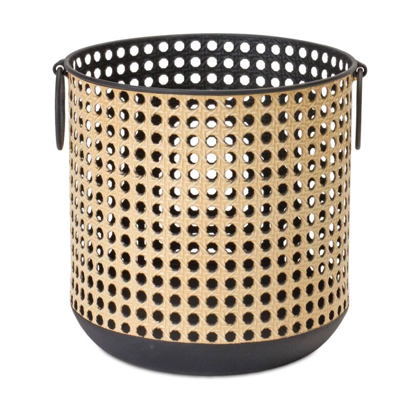 Punched Metal Candle Holder with Rattan Design (Set of 2)