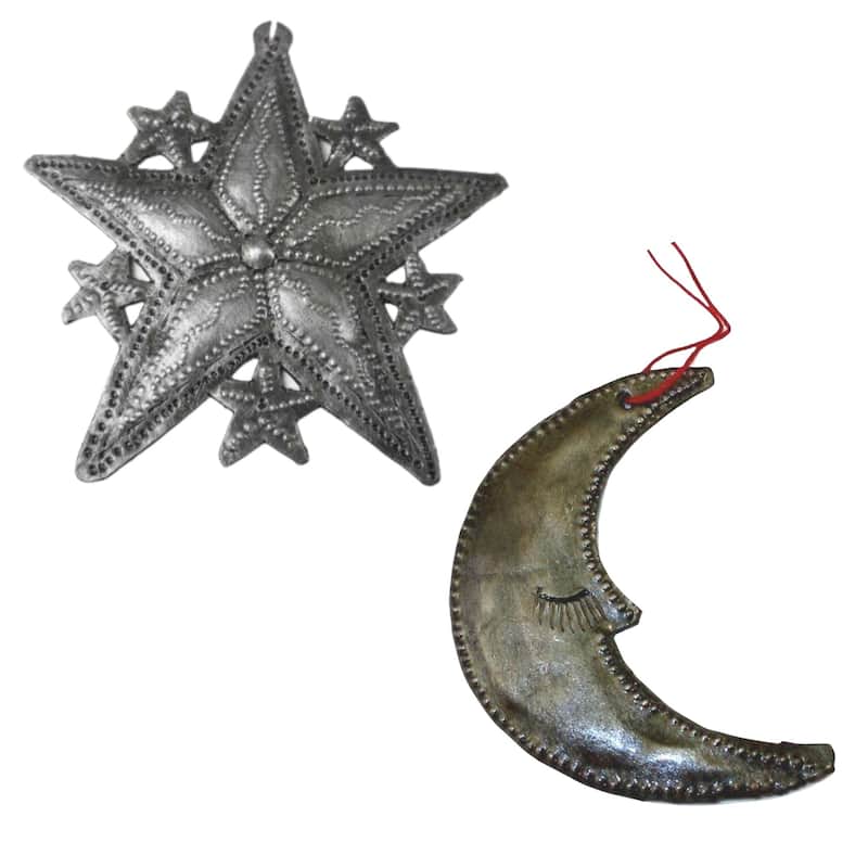 Moon and Stars Haitian Steel Drum Ornament Set - N/A