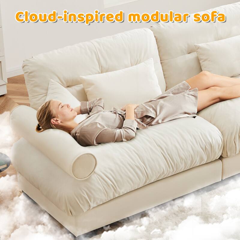 GDFStudio - Velvet 4-Seater 166" Cloud Modular Sectional Couch with Ottoman