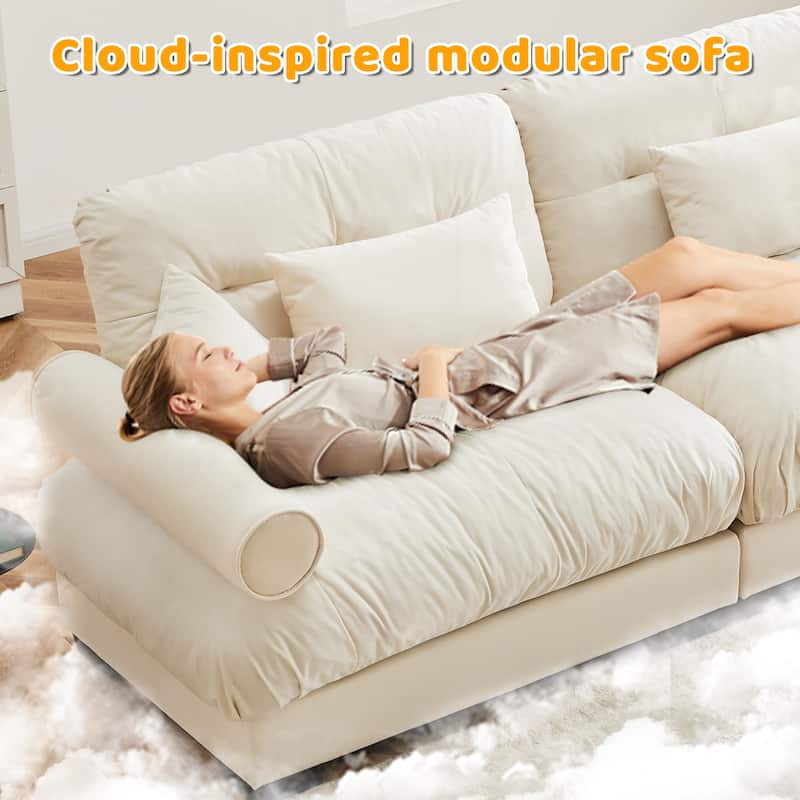 U-Shaped Velvet Sectional Sofa Set with Ottoman, 130" 3-Seater Modular Sofa withRound Armrests, Modern Upholstered Couch