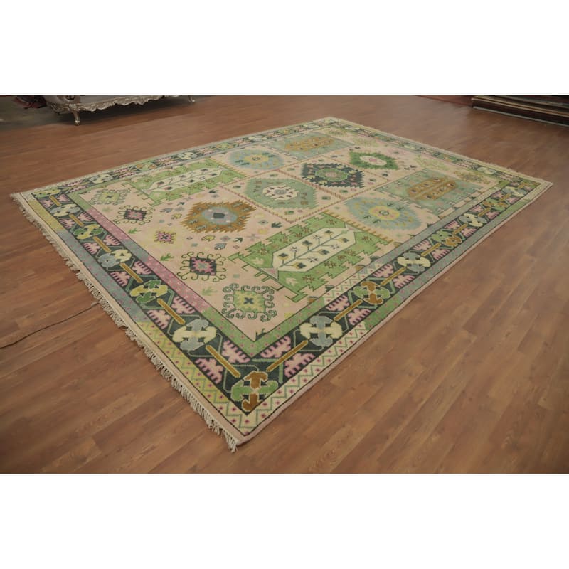 Hand-knotted Traditional Wool Peach Geometric Oriental Area Rug - 12' 0'' X 9' 0''