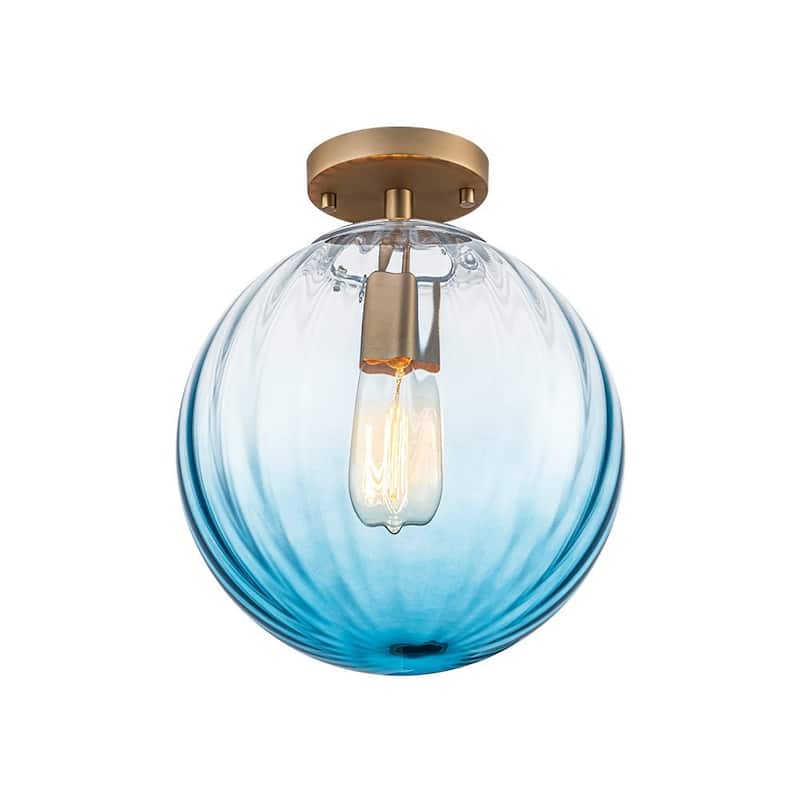 Gradual Colorful Ribbed Glass Globe Single Semi Flush Ceiling Light