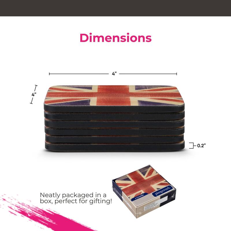 Pimpernel Set of 6 Union Jack Coasters - 4 Inches Sq.