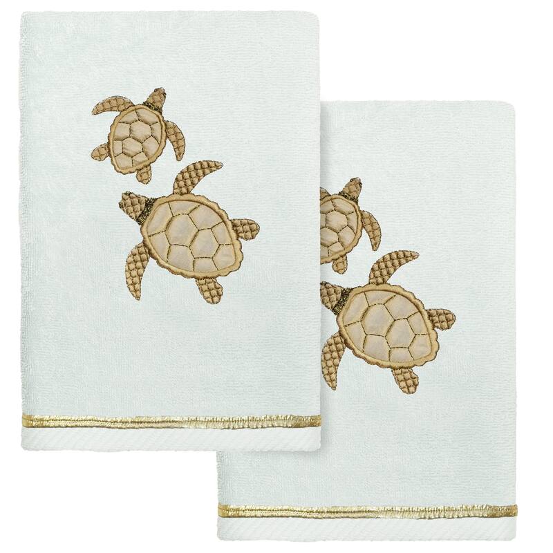 Authentic Hotel and Spa Turkish Cotton Tortuga 2 PC Hand Towel Set - Aqua