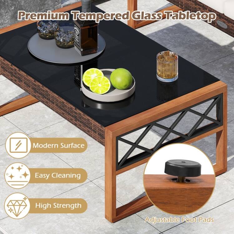 2 Piece Mix Brown PE Rattan Outdoor Loveseat with Cushions and Coffee Table - Loveseat: 28" x 50" x 31.5"
