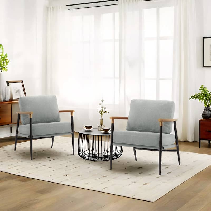 27" W Modern Upholstered Metal Frame Accent Chair - Set of 2 - Light Grey