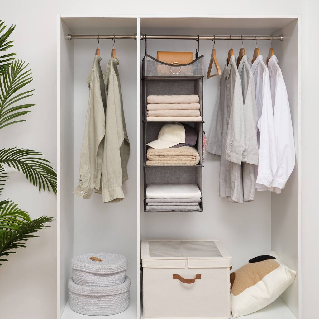 StorageWorks 3 Tiers Fabric Hanging Closet Organizer, Hanging Storage Shelves with Top Shelf - 31'' H X 12'' W X 12'' D