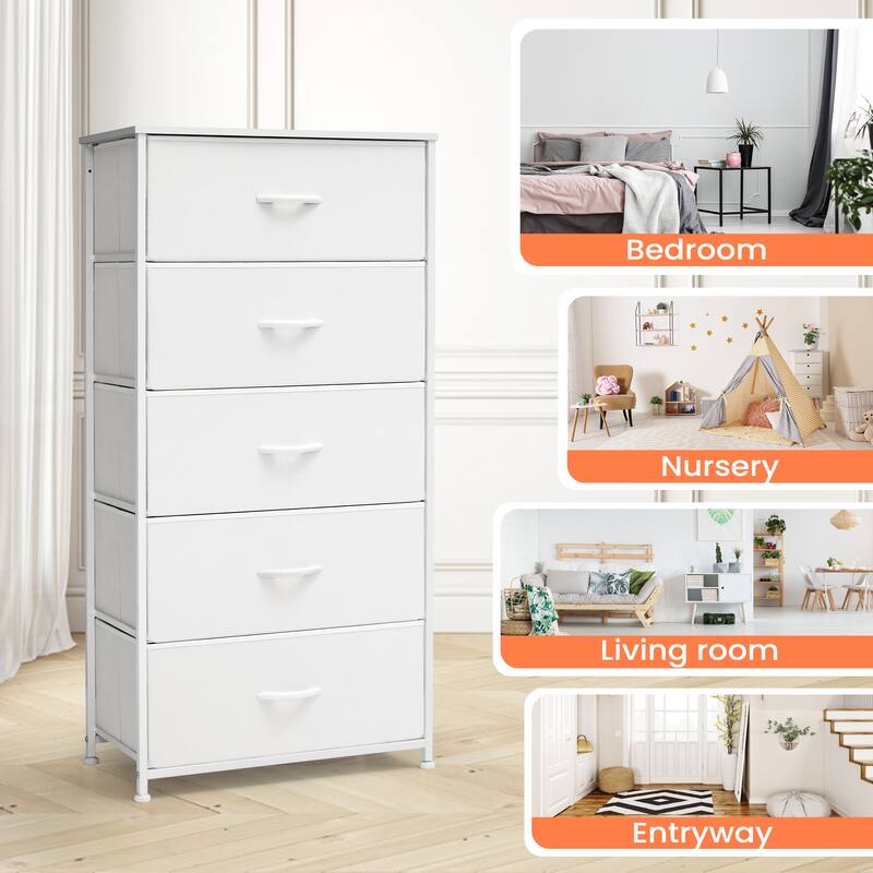 Pellebant Fabric Vertical Dresser Storage Chest Tower with 5 Drawers