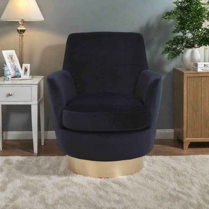 Velvet Swivel Barrel Chair with Gold Stainless Steel Base, High-Density Foam and 360° Rotation