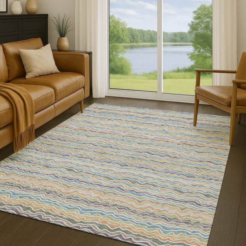 Machine Washable Indoor/ Outdoor Ziggy Stripe Chantille Rug