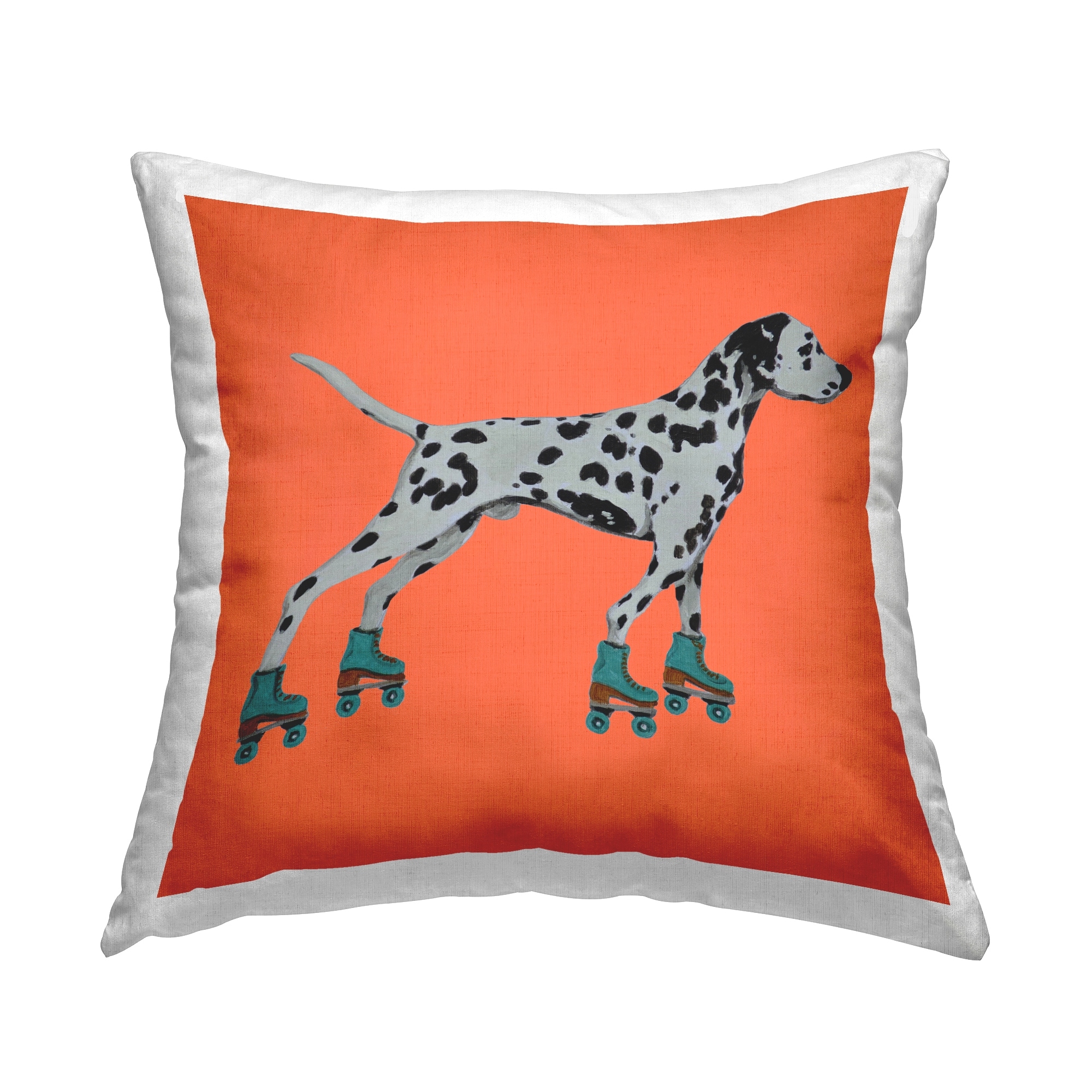 Stupell Dalmatian Roller Skates Orange Printed Throw Pillow Design