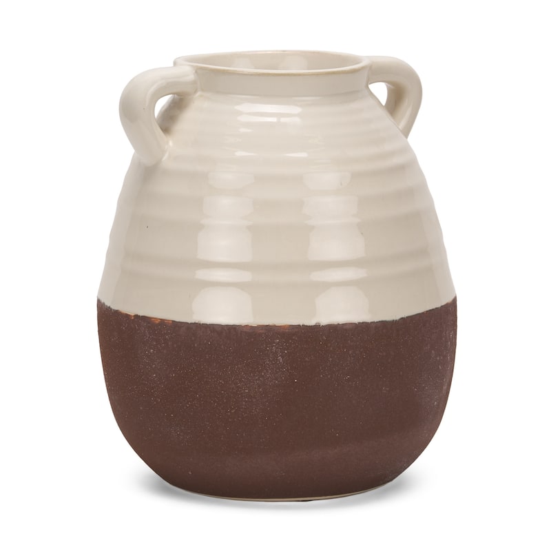 14" Brown And Cream Ceramic Amphora Table Vase - 9.05