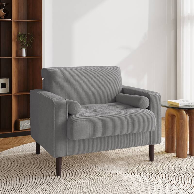 62.5'' W Corduroy Couch Upholstered Square Arm Sofa - Light Grey/ Armchair