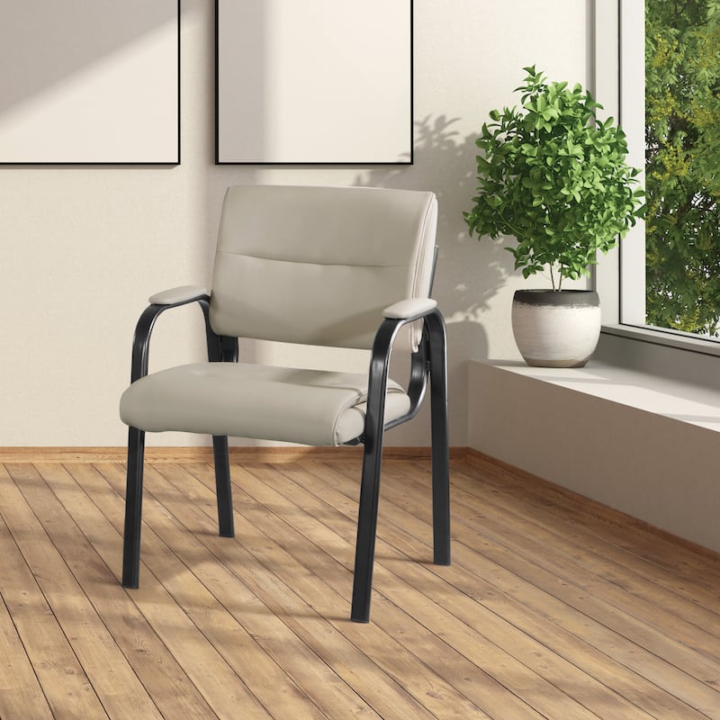 Guest Chair in Faux Leather and Black Finish Frame