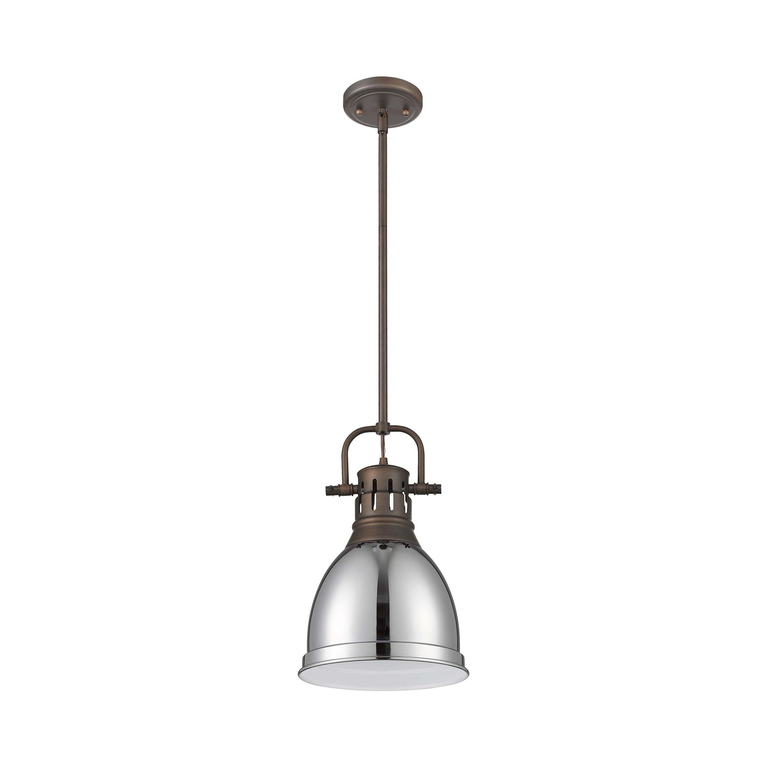 Golden Lighting Duncan 1-Light Rod Pendant - 9" - Rubbed Bronze - Chrome Shade