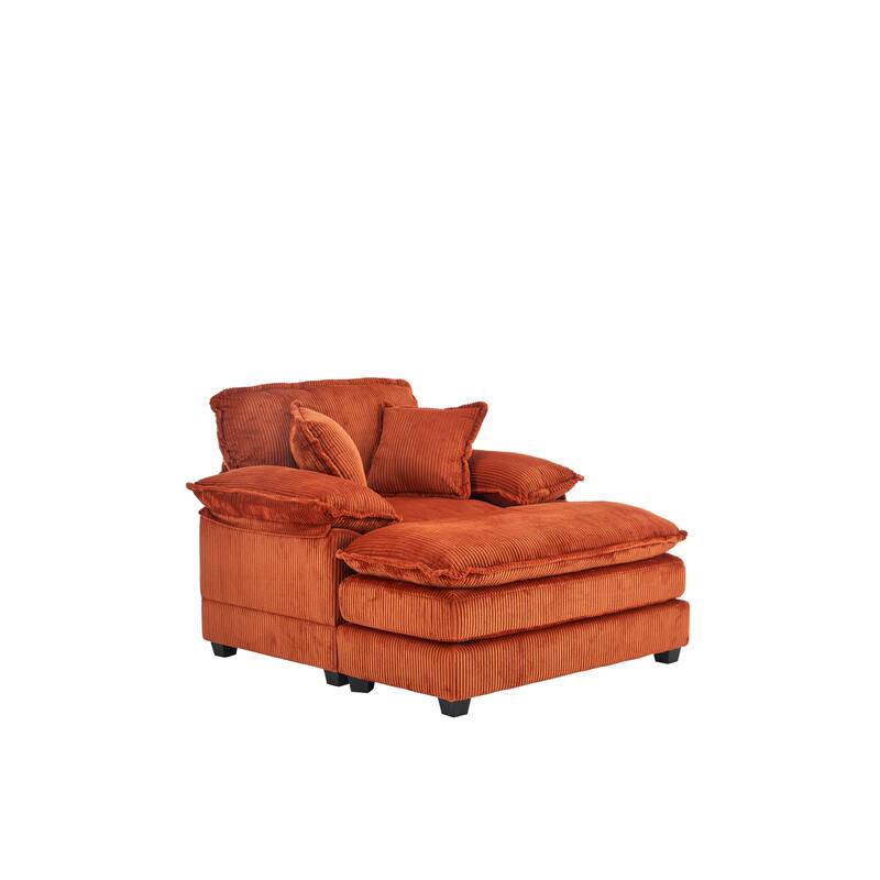 Corduroy Single Sofa Sets with Ottoman and 2 Toss Pillows, Deep Seat Design