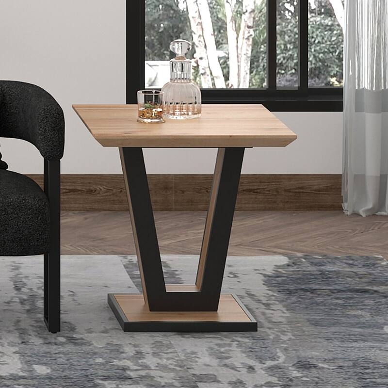 Modern MDF & Metal Accent Table - Natural & Black