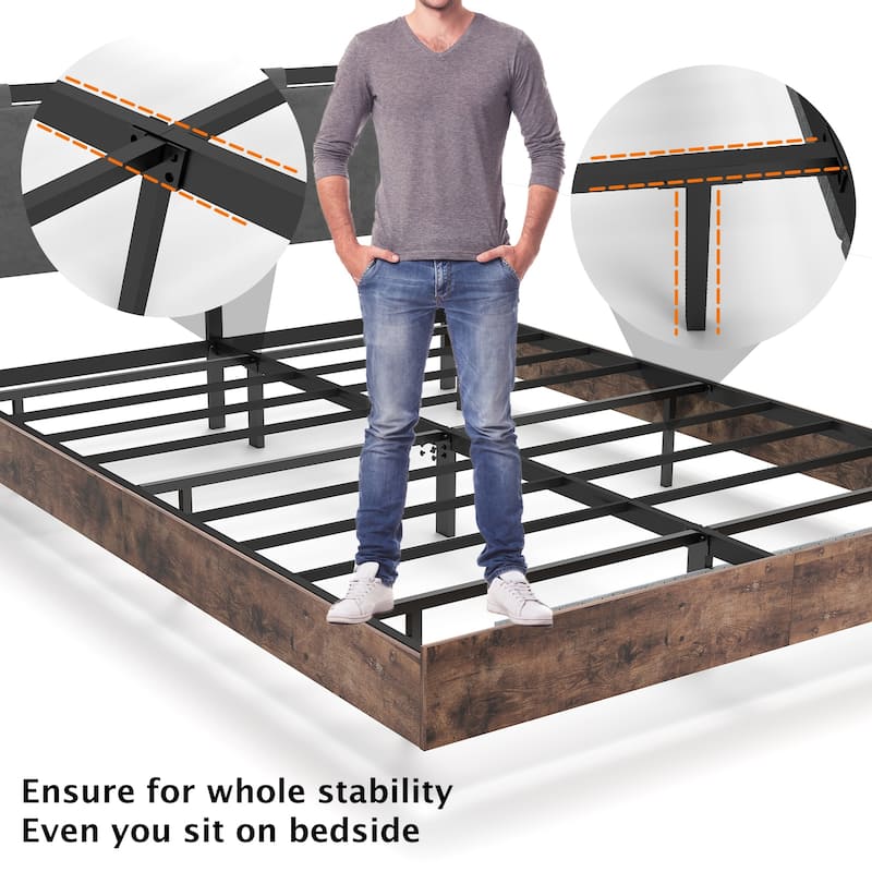 Floating Bed Frame with LED Lights, Hanging Upholstered Headboard No Box Spring Needed,Full Size