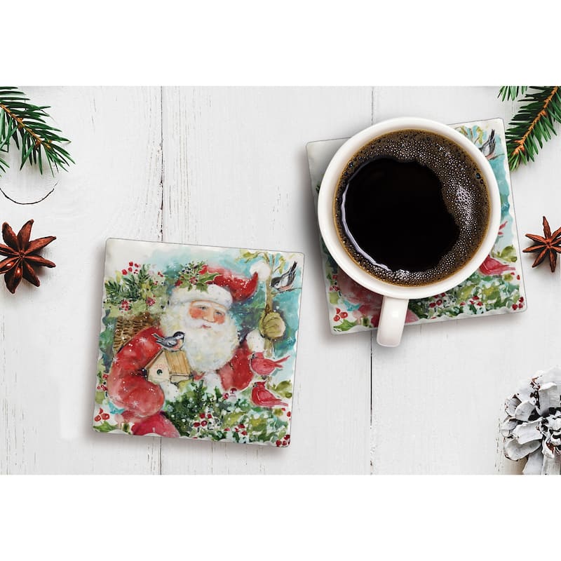 Counterart Absorbent Stone Coasters - Santa's Friends - Set of 4 - 4x4x1.578