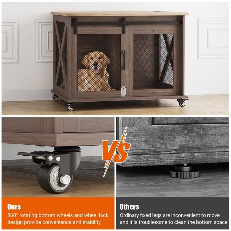 Large Wooden Dog Crate Kennel Furniture Side End Table with Flip Top and Movable Divider