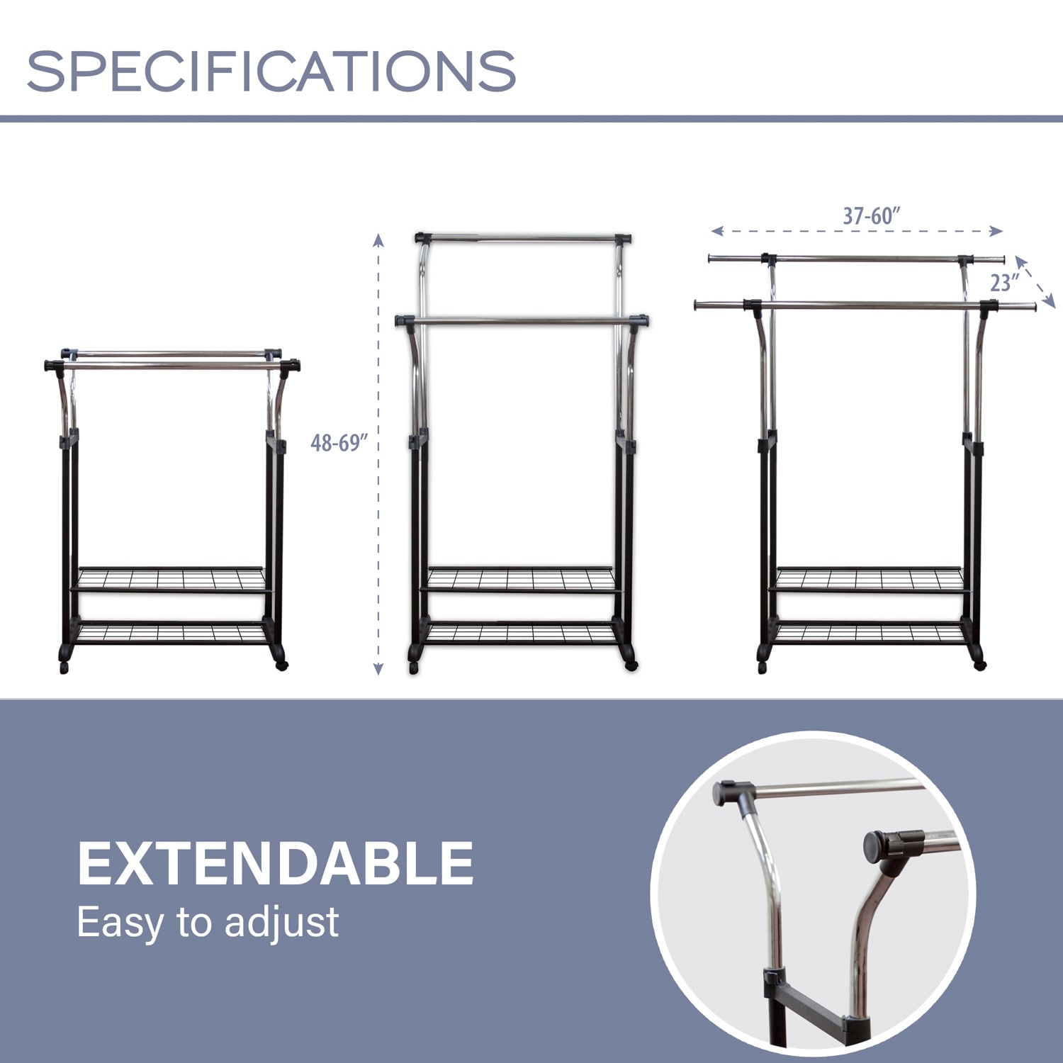 Shop Hermosa Home Decorative Mobile Double Rail Clothes Rack With