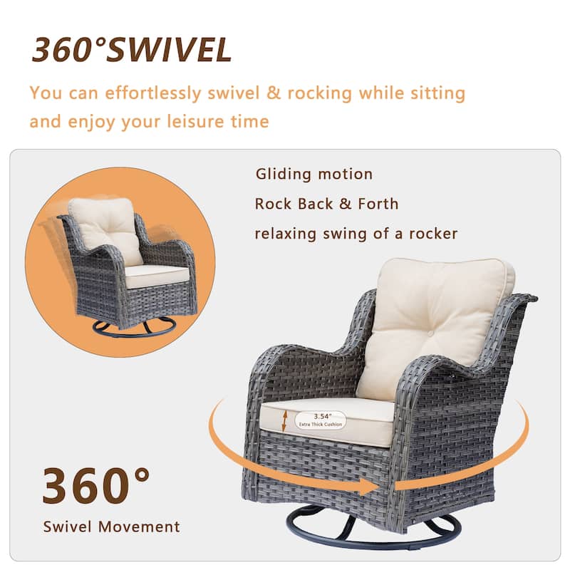 6-piece Wicker Outdoor Patio Furniture Set Swivel Chairs with Ottoman