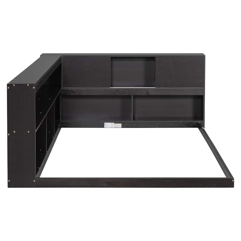 Full Floor Bed with L-shaped Bookcases, Sliding Doors Without Slats