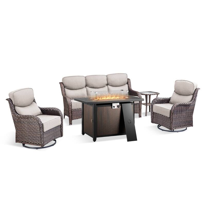 Pocassy Patio Sofa Swivel Chairs w/ 43in Fire Pit Table Set