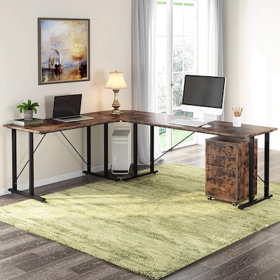 83 Inch Industrial L-Shaped Desk with File Cabinet Letter Size, Large L Shapes Computer Desk Reversible Study Table Workstation