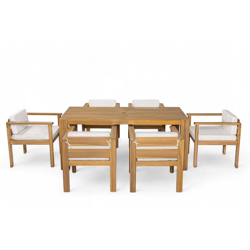 7-Piece Patio Dining Table Set for 6 with Rectangle Table & Chairs with Removable Cushions