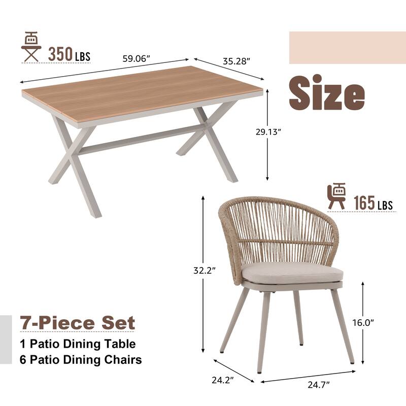 Outdoor 7-Piece Dining Chair with Shell-Shaped backrest and Table Set