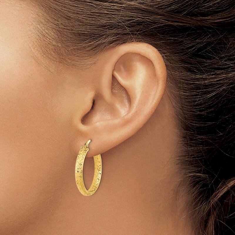 Curata 10k Yellow Gold Polished and Diamond cut Inside And Out Hoop Earrings - 25.79x24.35mm