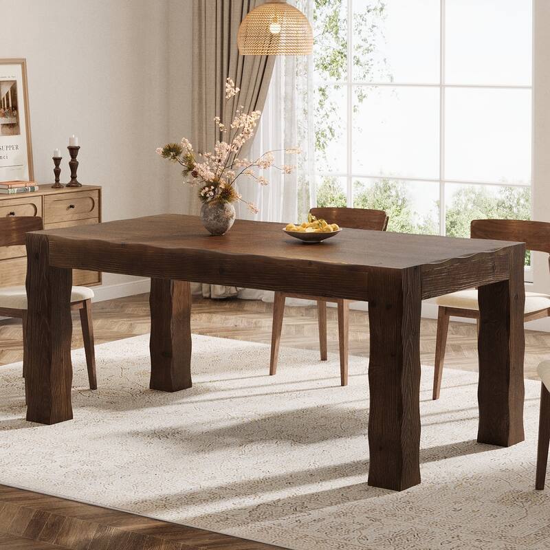 63" Solid Wood Dining Table for 4-6, Rectangle Farmhouse Kitchen Table - Dark Drown