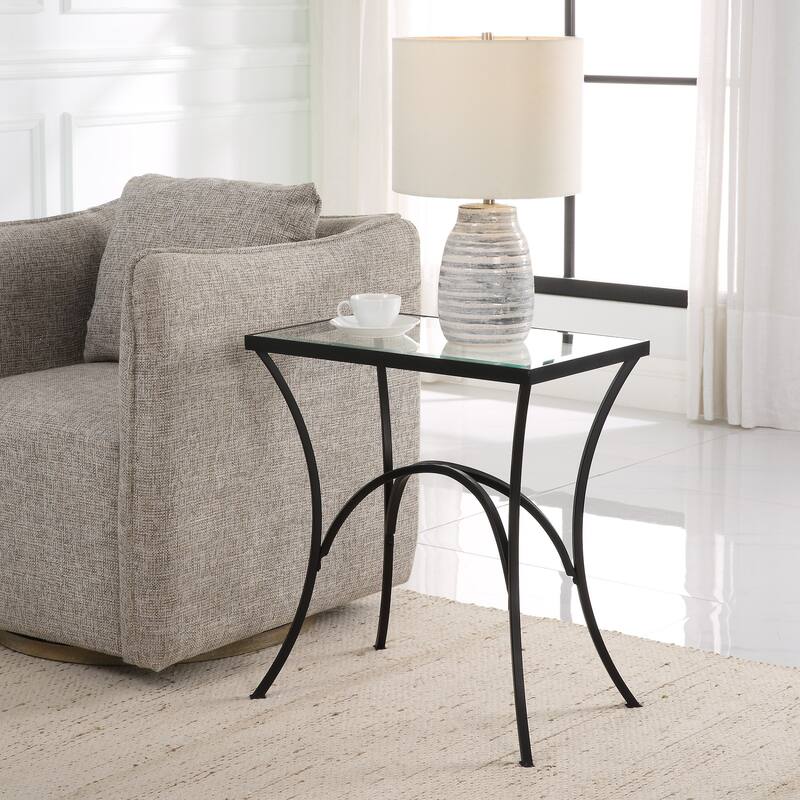 Tempered Glass End Table - 24" - Black and Clear