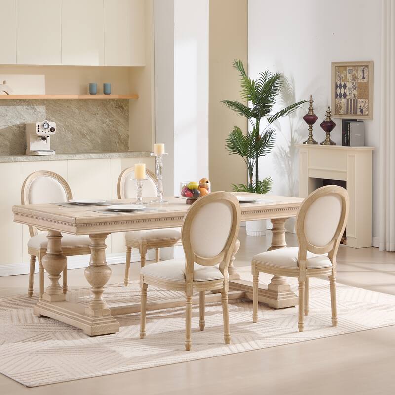 French Country Dining Chairs Set of 2, Upholstered Chairs with Round Back, Wire drawing and carving techniques ,Disassemblable