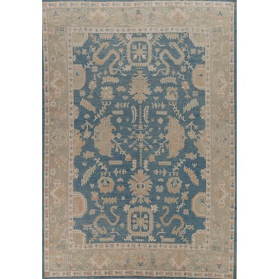 Hand Knotted Oriental 100% Wool Carpet Transitional All-Over Navy Blue & Blues Oushak Area Rug - 12' 0'' X 8' 9''