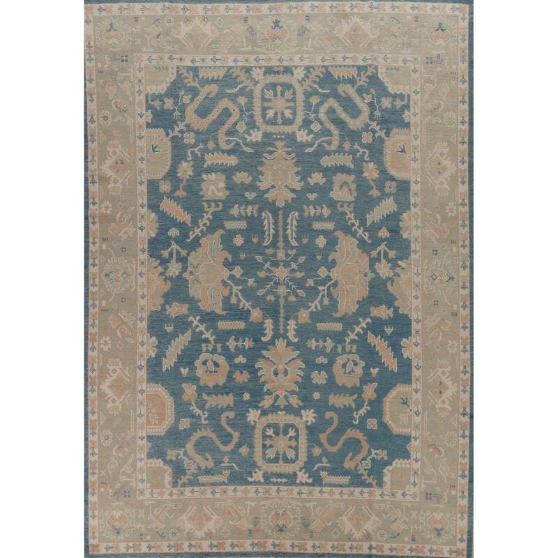 Hand Knotted Oriental 100% Wool Carpet Transitional All-Over Navy Blue & Blues Oushak Area Rug - 12' 0'' X 8' 9''