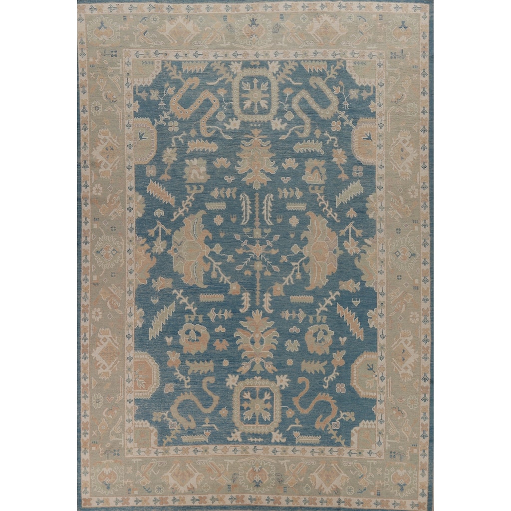 Hand Knotted Oriental 100% Wool Carpet Transitional All-Over Navy Blue & Blues Oushak Area Rug - 12' 0'' X 8' 9''