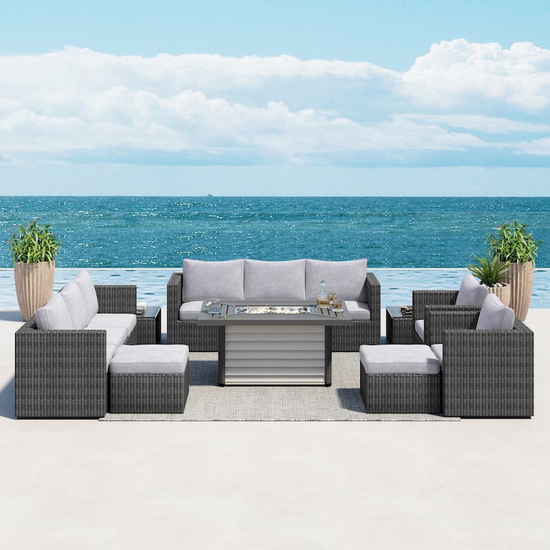 Corvus Trey 13-piece Woven Wicker Sectional Patio Furniture Set with Fire Table
