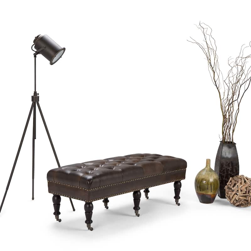 WYNDENHALL Donovan 49 inch Wide Traditional Rectangle Ottoman Bench Faux Leather - Distressed Brown