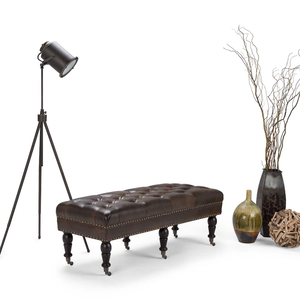 WYNDENHALL Donovan 49 inch Wide Traditional Rectangle Ottoman Bench Faux Leather