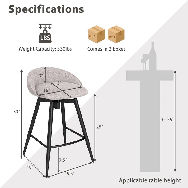 Gymax 25'' Upholstered Bar Stools Set of 4 w/ Footrest Backrest &
