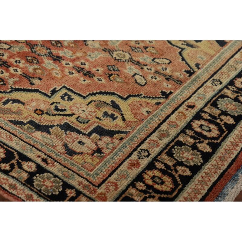 Orange Geometric Mahal Antique Persian Wool Carpet - 3'9" x 11'6"